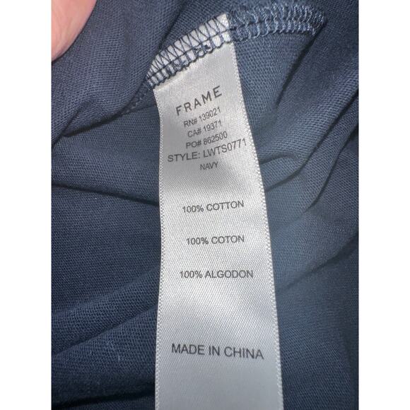 FRAME NAVY RUCHED SLEEVE 100% COTTON TEE S - Picture 7 of 8